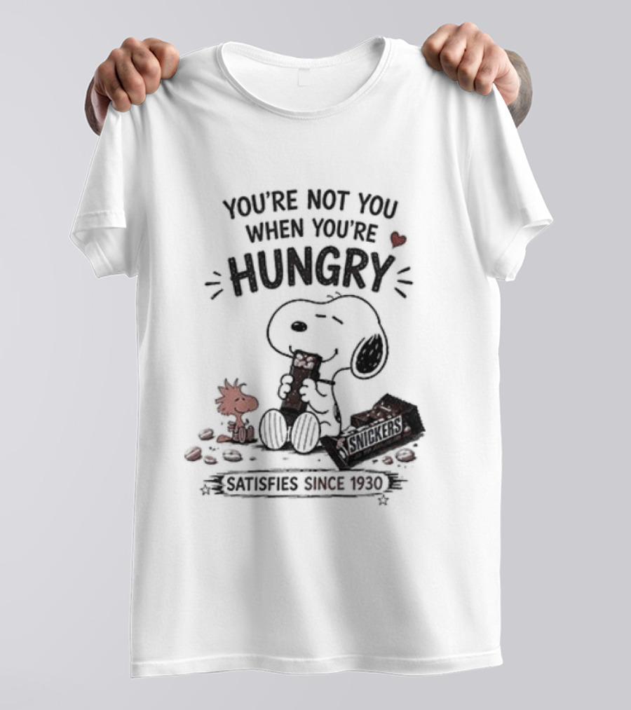 Peanuts Snoopy And Woodstock You're Not You When You're Hungry Snickers T-Shirt