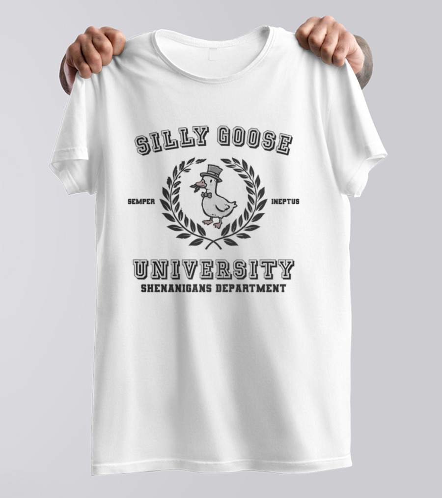 Silly Goose University Semper Ineptus Goose Logo Shenanigans Department T-Shirt