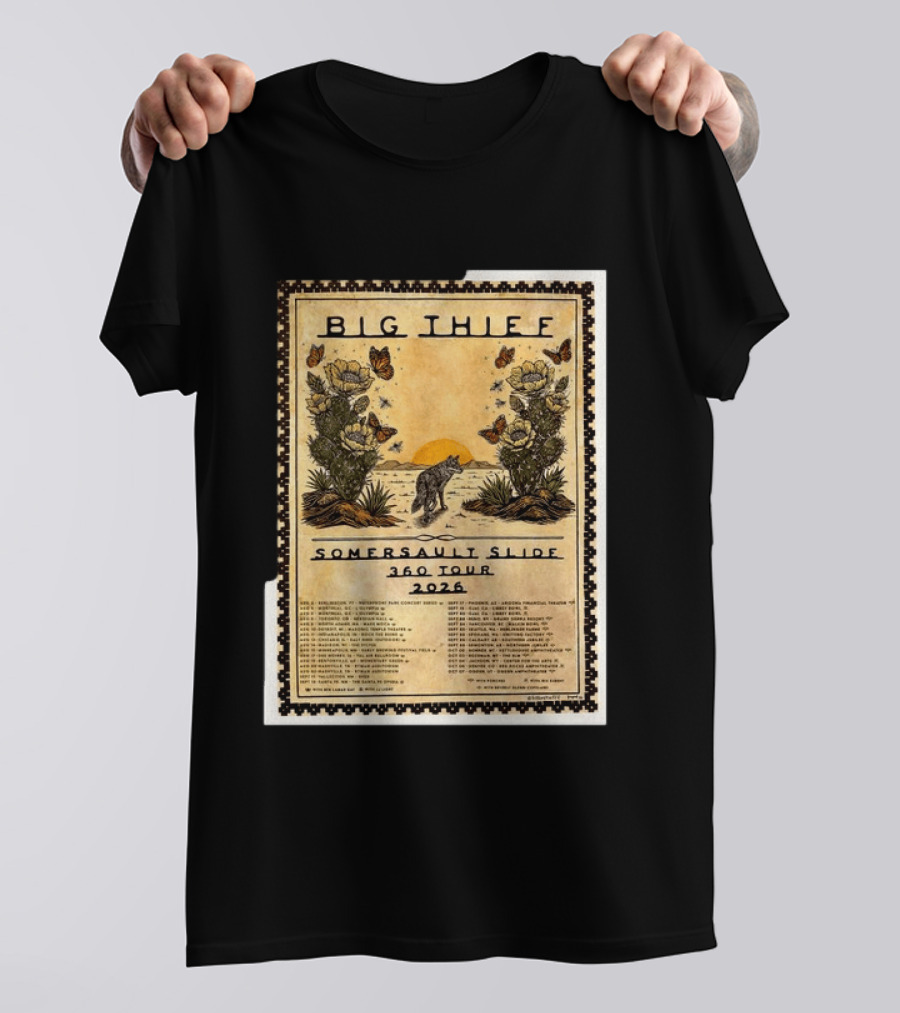 Big Thief Somersault Slide 360 Tour 2026 Wolf And Butterflies Mountain Scene T-Shirt