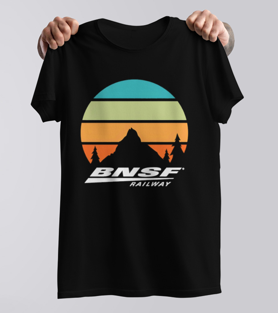 BNSF Railway Mountain Landscape Retro Sunset T-Shirt