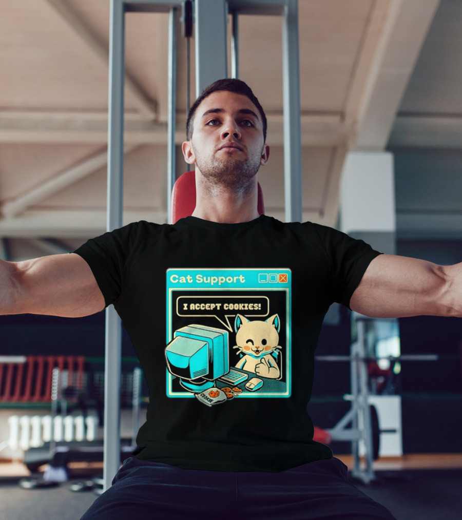 Cat Support I Accept Cookies Computer Cartoon Comic T-Shirt