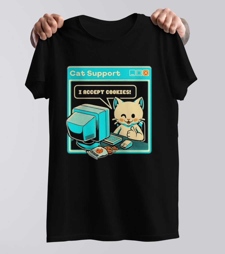 Cat Support I Accept Cookies Computer Cartoon Comic T-Shirt