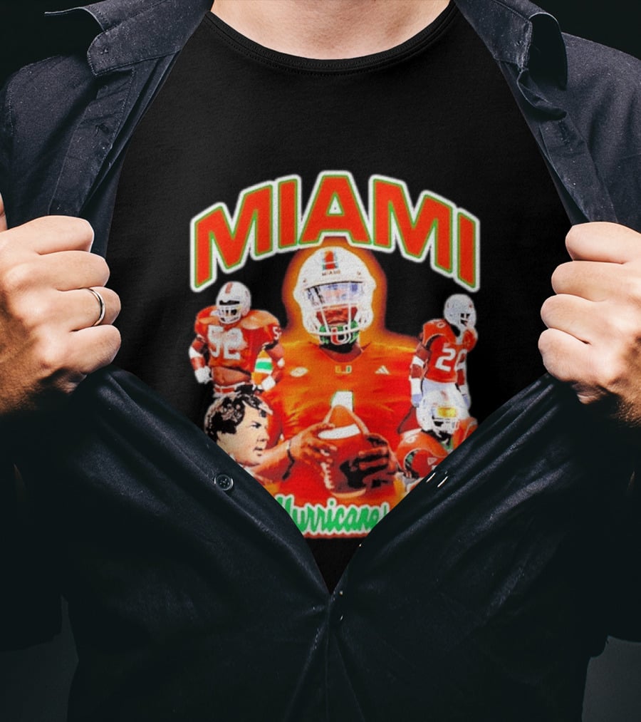 Miami Hurricanes Football Players Collage With Iconic Team Spirit T-Shirt