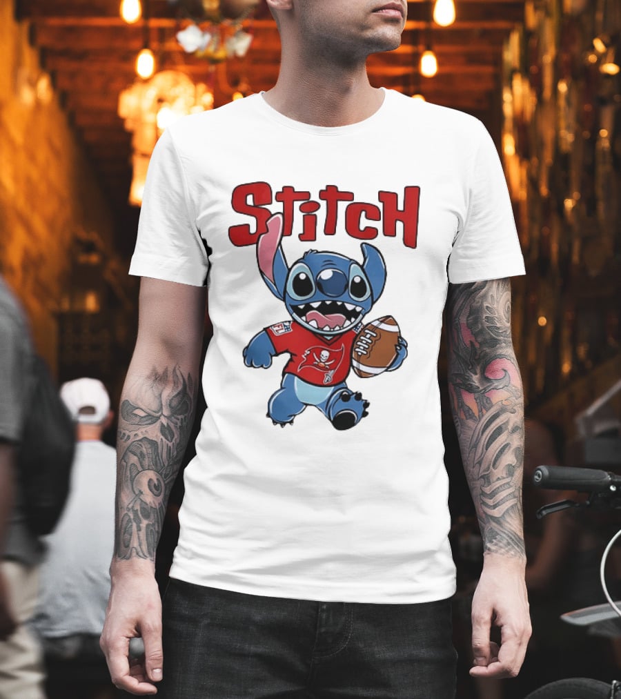Stitch Tampa Bay Buccaneers Football Character Wearing Team Jersey T-Shirt