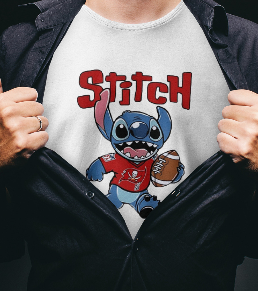 Stitch Tampa Bay Buccaneers Football Character Wearing Team Jersey T-Shirt
