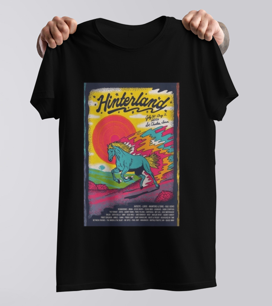 Hinterland Music Festival 2026 St. Charles Iowa July 30 August 2 Lineup Kaleidoscopic Horse T-Shirt