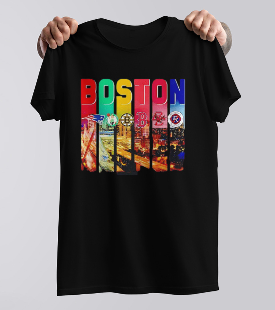 Boston Sports Patriots Celtics Bruins Red Sox BC Revolution Team Logos T-Shirt