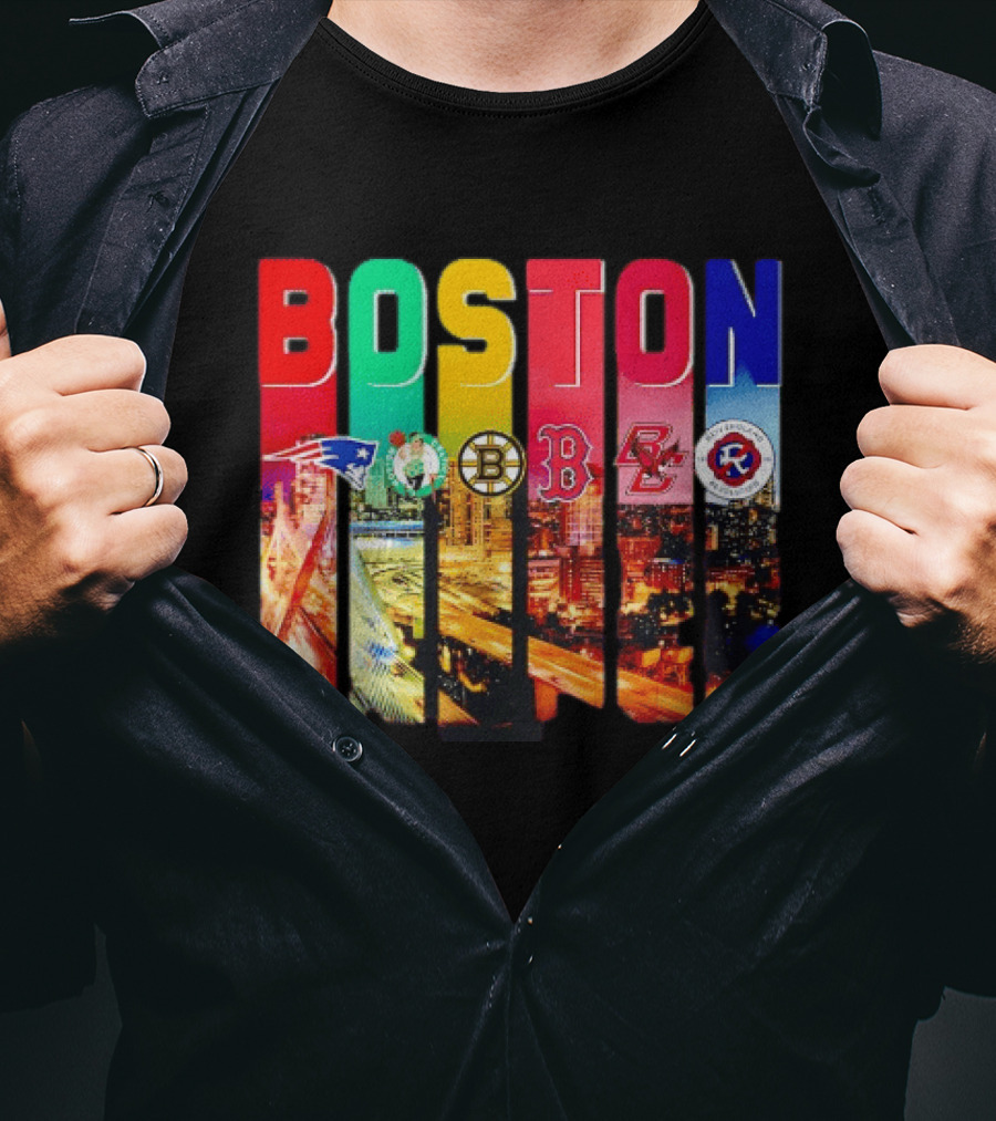Boston Sports Patriots Celtics Bruins Red Sox BC Revolution Team Logos T-Shirt