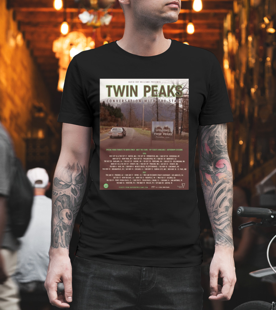 David Roy Williams Presents Twin Peaks Conversation With The Stars Tour Featuring Special Tribute To David Lynch 2023 2024 T-Shirt
