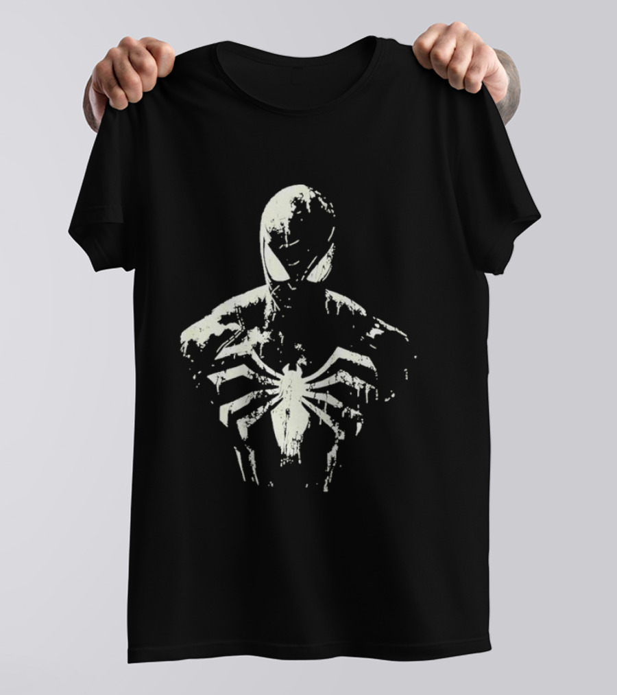 Spider Man Marvel Superhero White Symbol On Black T-Shirt