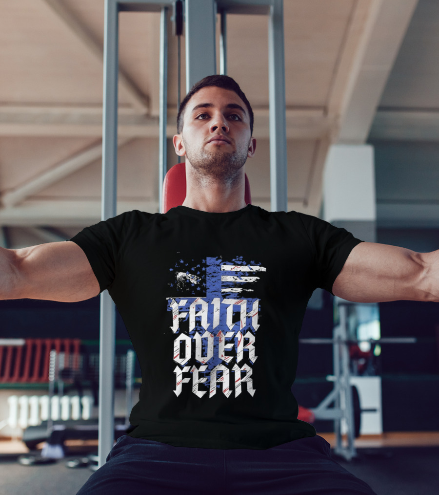 Faith Over Fear Distressed American Flag Cross T-Shirt