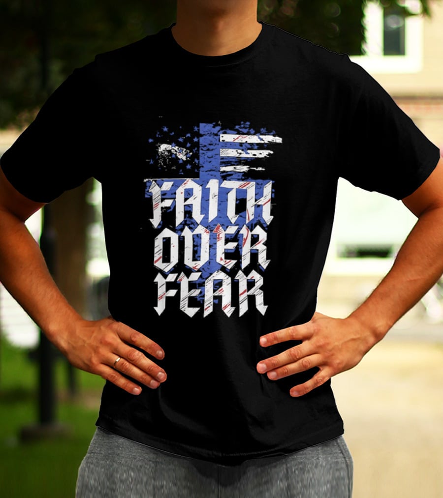 Faith Over Fear Distressed American Flag Cross T-Shirt