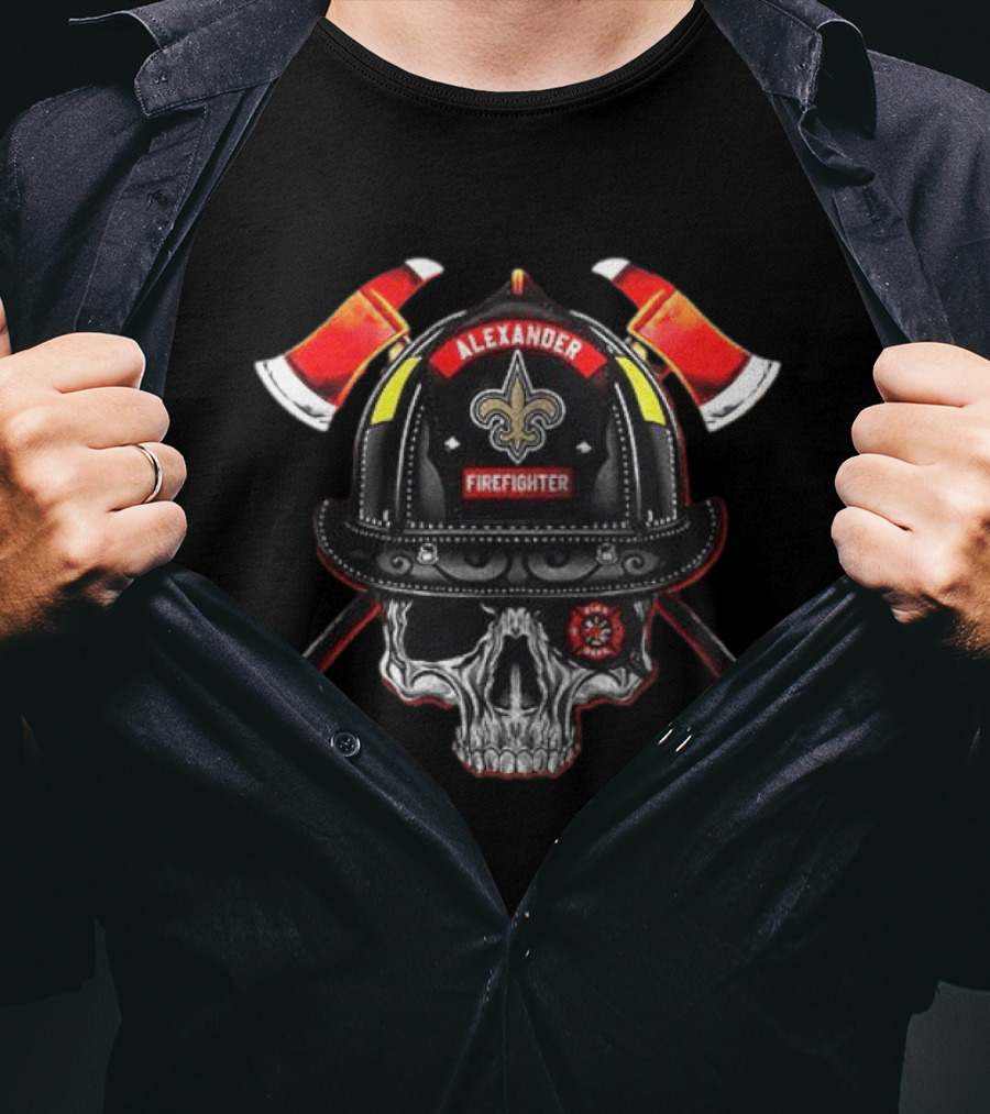 New Orleans Saints Alexander Firefighter Skull Helmet Axes T-Shirt