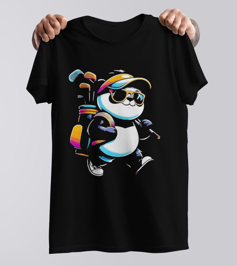 Panda Golfer Sunglasses Golf Bag Vibrant Club T-Shirt