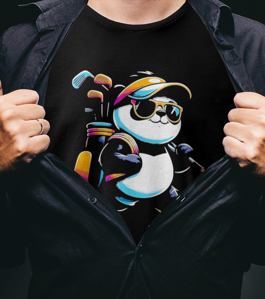 Panda Golfer Sunglasses Golf Bag Vibrant Club T-Shirt