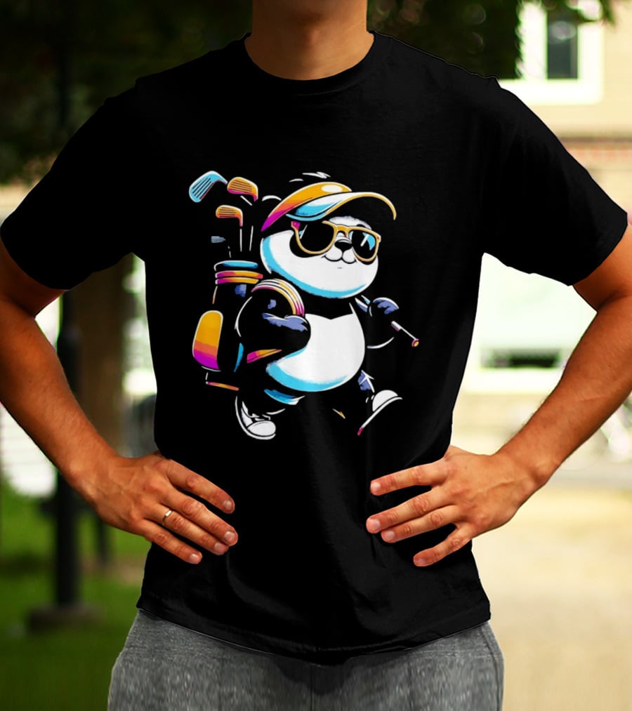 Panda Golfer Sunglasses Golf Bag Vibrant Club T-Shirt