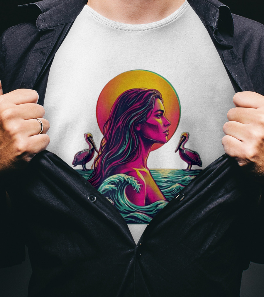 Gulf Coast Sunset Pelican Waves Woman T-Shirt