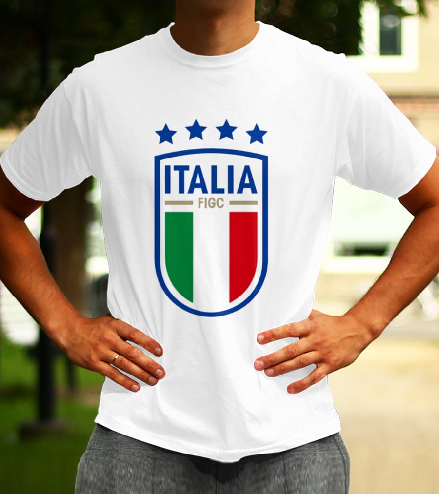 Italia FIGC Emblem Four Stars Badge Green White Red T-Shirt