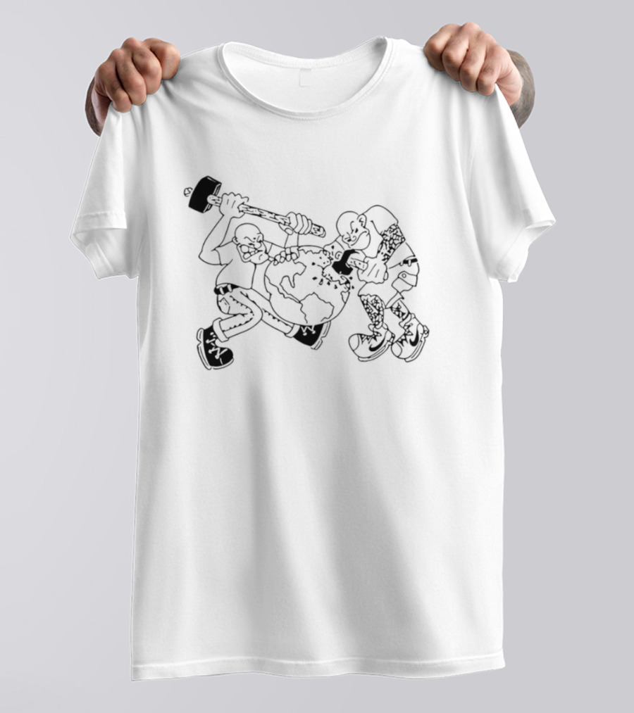 Skinhead Hammering The World Subculture Earth Tattoo T-Shirt