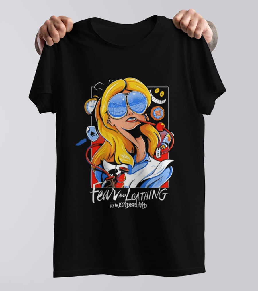 Alice Fear And Loathing In Wonderland Smoking Sunglasses Psychedelic T-Shirt