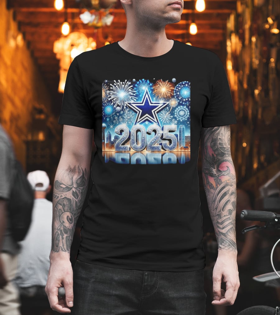 Dallas Cowboys 2025 New Year Firework Celebration Skyline T-Shirt