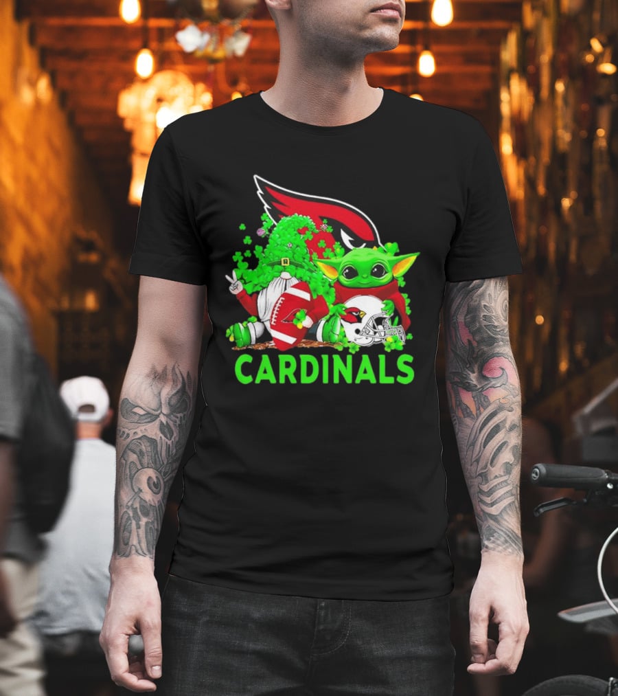 Arizona Cardinals Baby Yoda Gnome St Patrick's Day T-Shirt