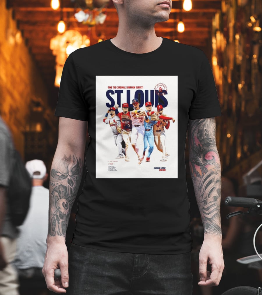 Take The Cardinals Uniform Survey St Louis Historic Baseball Players T-Shirt