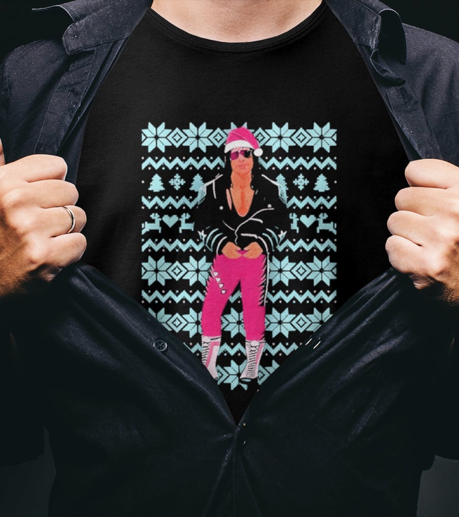 Bret Hart Ugly Christmas Jumper Retro Festive Pink Santa Outfit T-Shirt