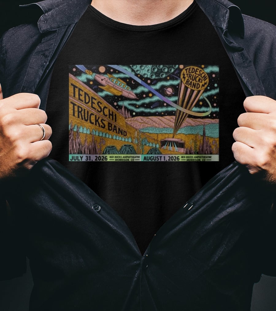 Tedeschi Trucks Band Concert July 31 August 1 2026 Red Rocks Amphitheatre Morrison CO Retro Sci Fi Space T-Shirt