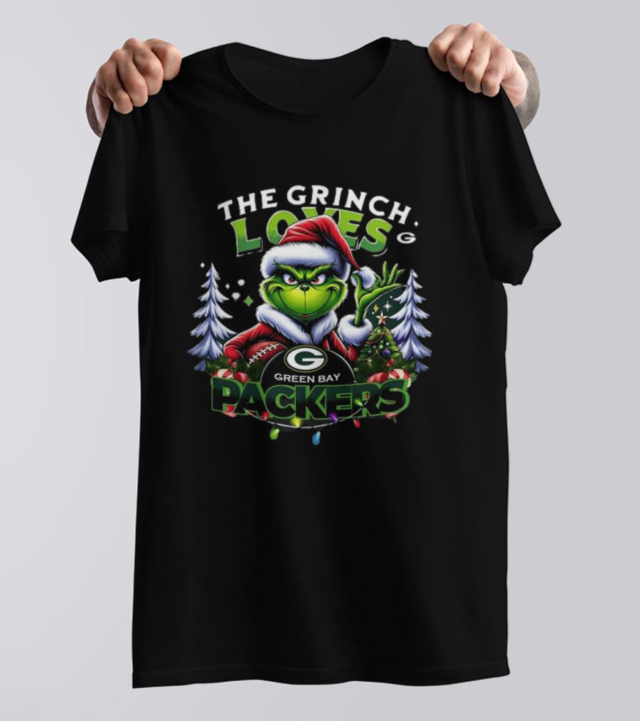 The Grinch Loves Green Bay Packers Christmas Tree Football T-Shirt