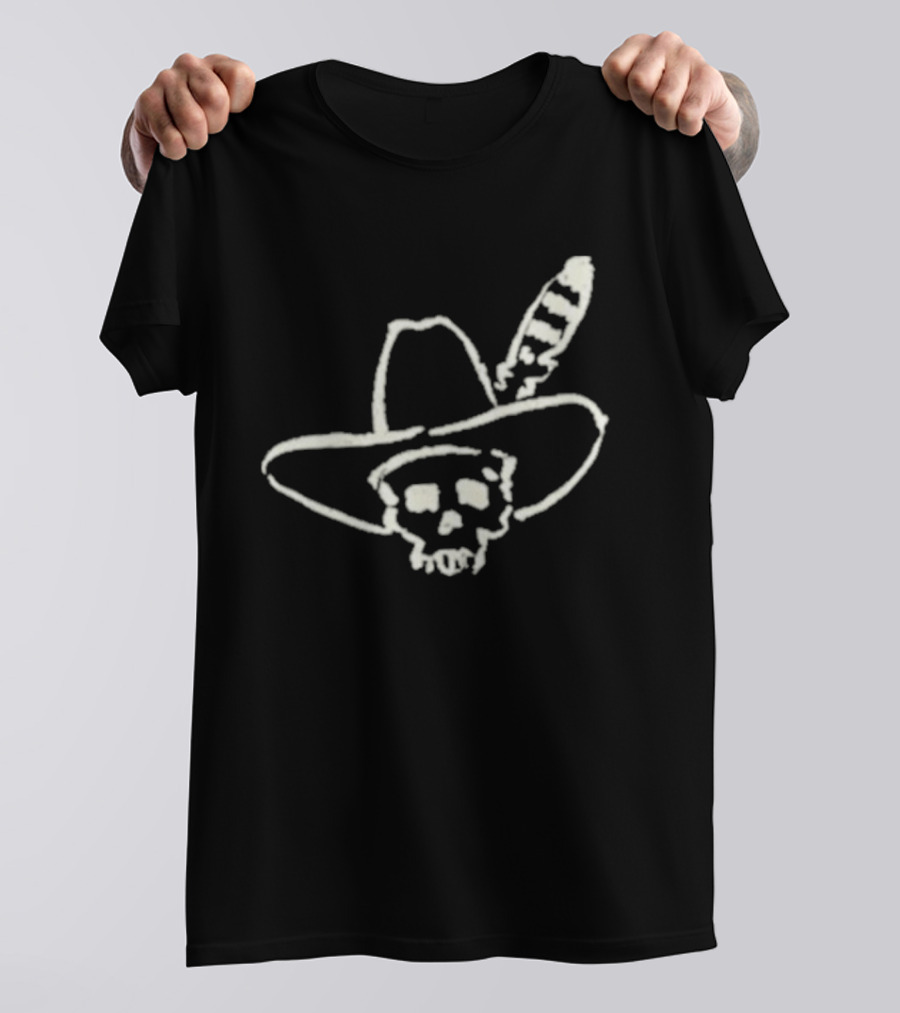Ryan Bingham Western Skull Hat Feather Drawing T-Shirt