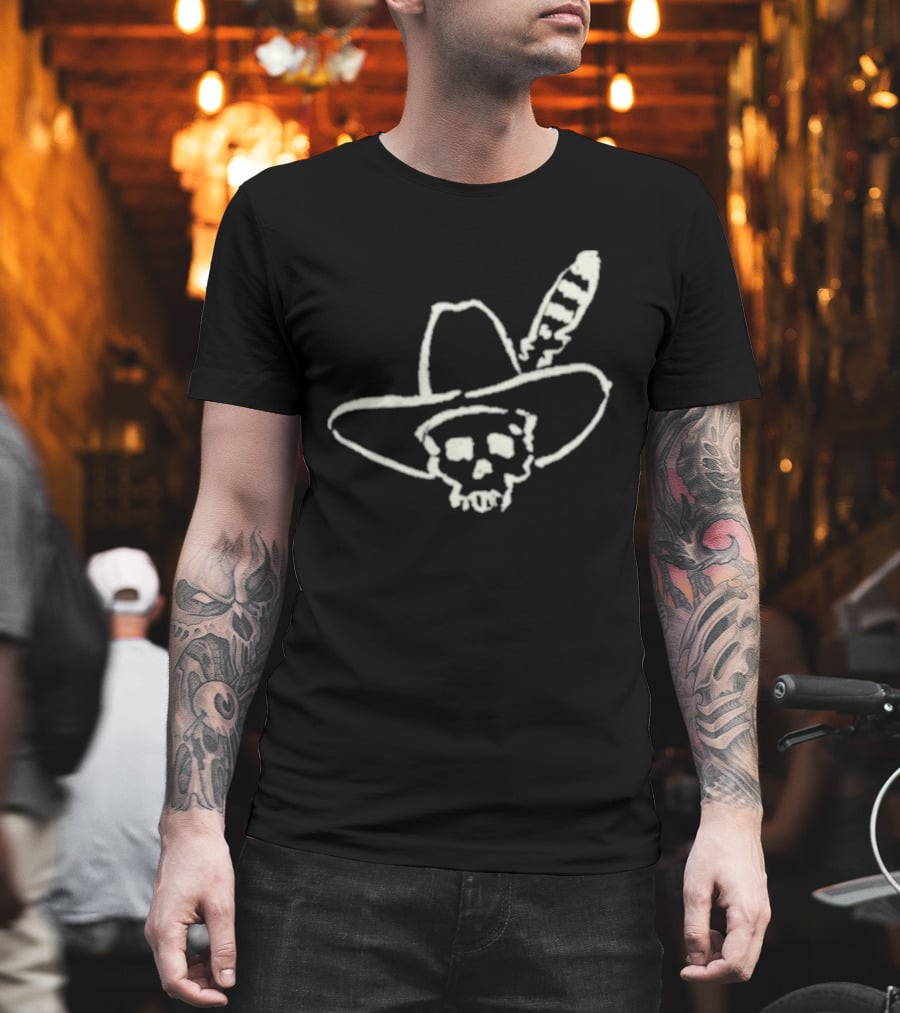Ryan Bingham Western Skull Hat Feather Drawing T-Shirt