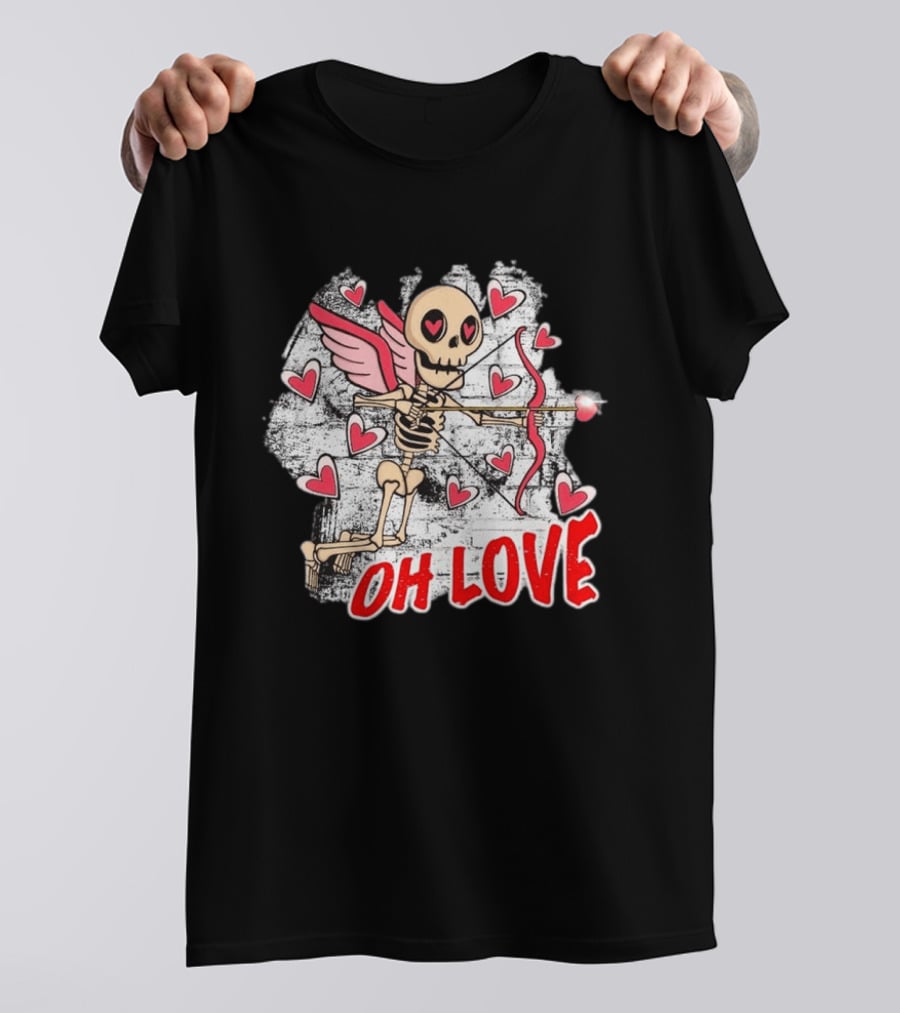 Skeleton Cupid Oh Love Hearts Valentine T-Shirt
