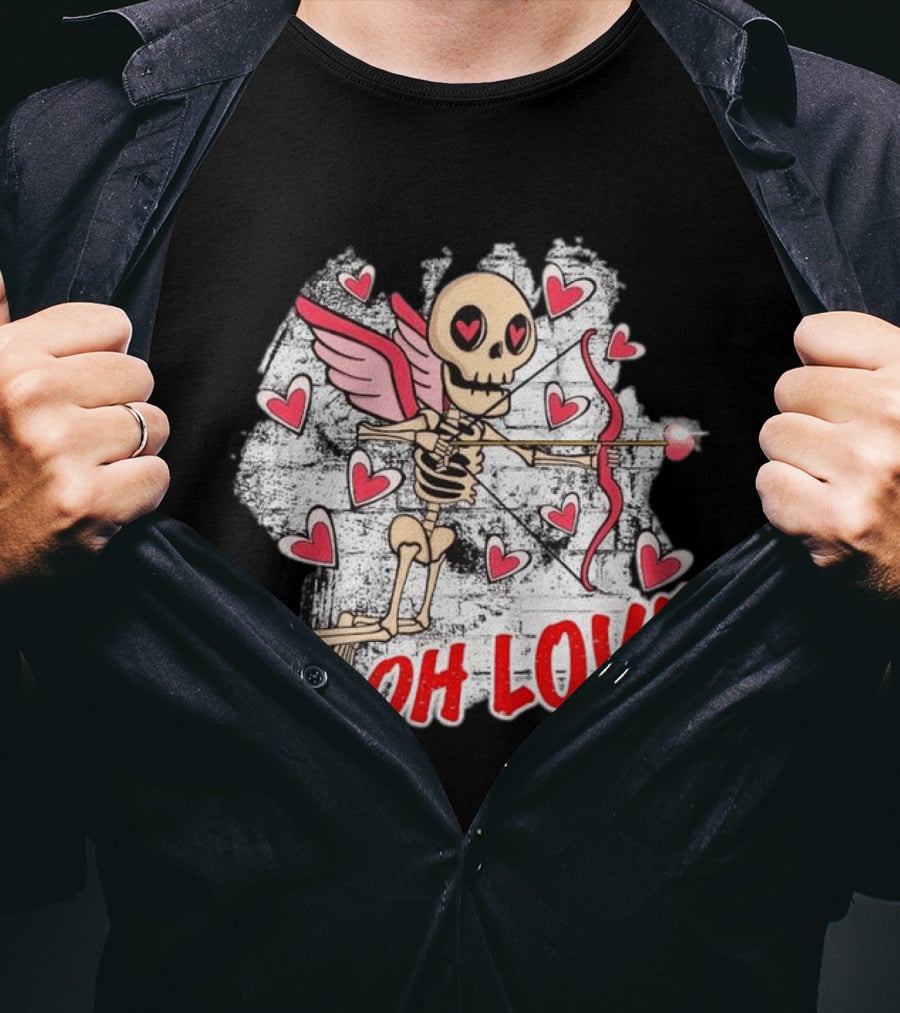 Skeleton Cupid Oh Love Hearts Valentine T-Shirt