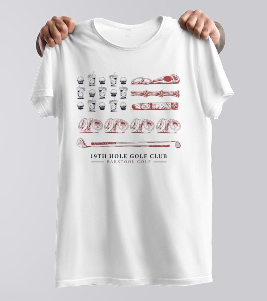 19th Hole Golf Club American Flag Bartool Golf T-Shirt