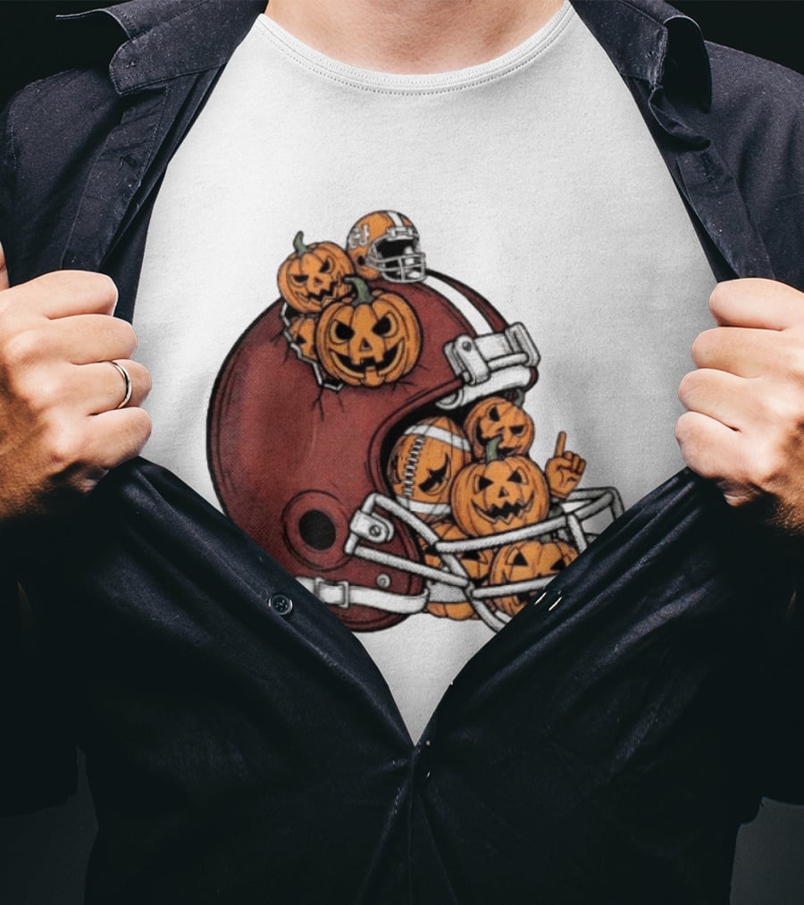 Cleveland Browns Halloween Pumpkin Football Helmet T-Shirt