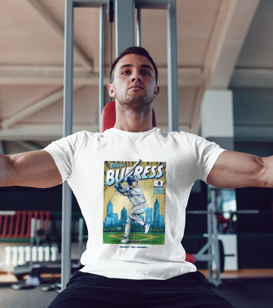 Drew Burress #8 Georgia Tech Baseball Comic Style Retro Cityscape T-Shirt