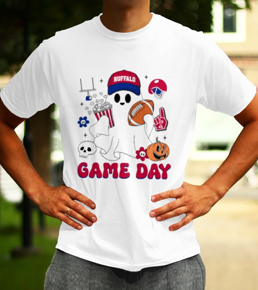 Buffalo Game Day Ghost Halloween Football Fun T-Shirt