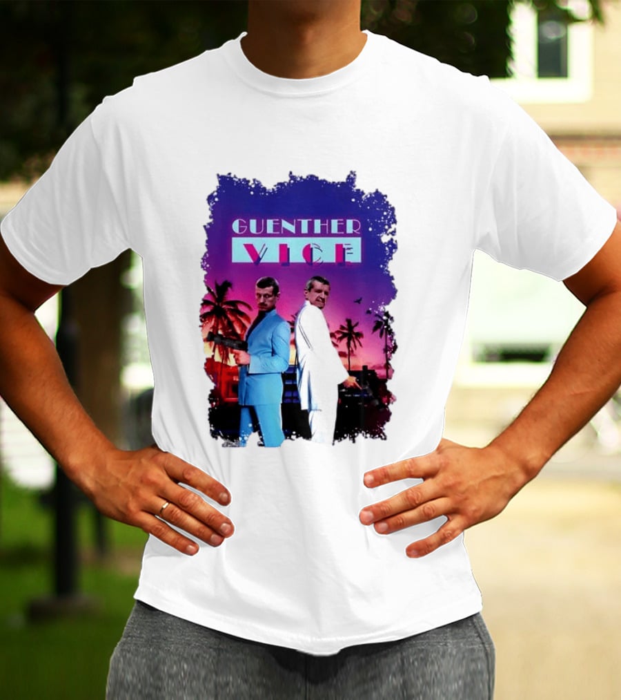 Guenther Vice 80s Retro Miami Style Palm Trees Sunset T-Shirt