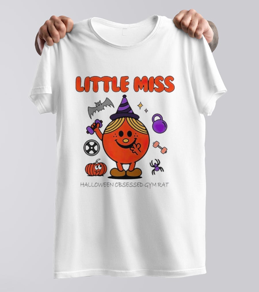 Little Miss Halloween Obsessed Gym Rat Witch With Pumpkins And Weights T-Shirt