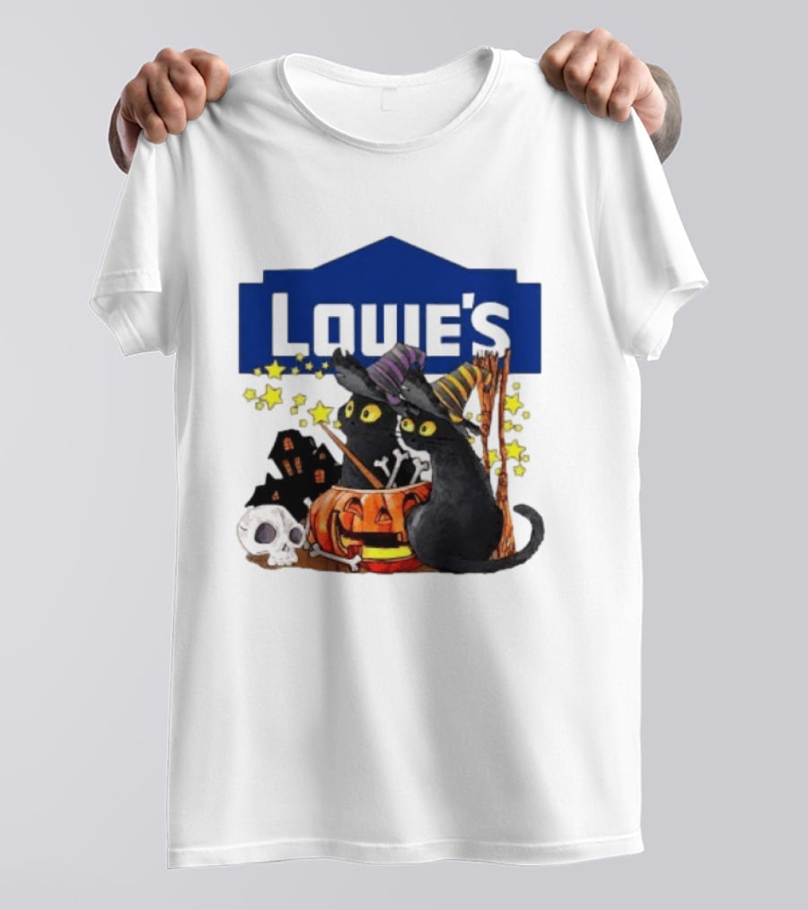 Louie's Witch Cats Halloween Pumpkins Skulls Stars T-Shirt