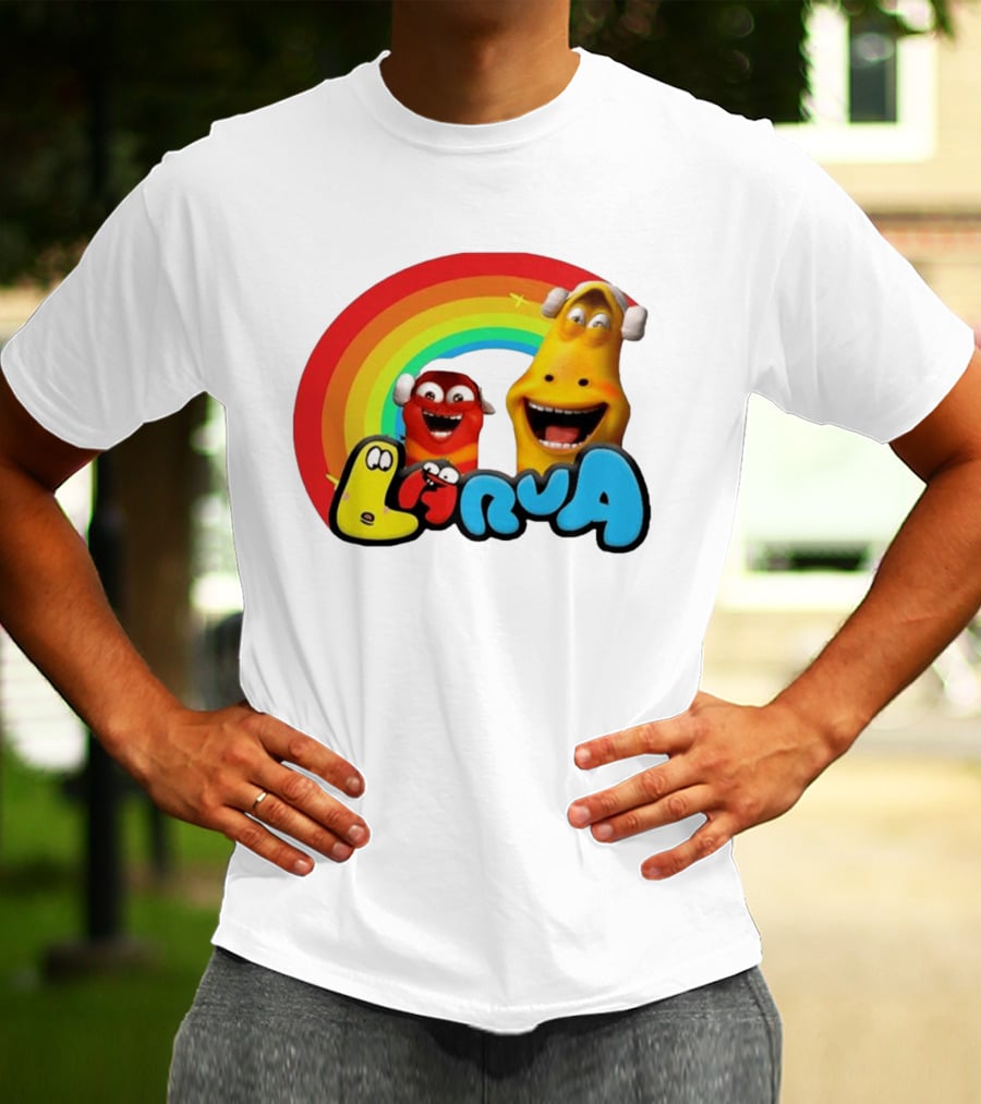 Larva Cartoon Characters With Rainbow T-Shirt