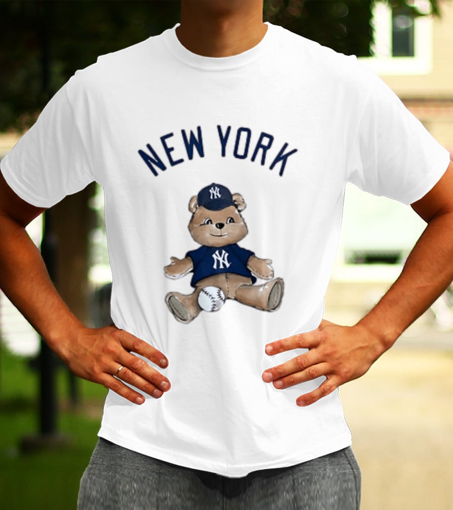 New York Yankees Teddy Bear With Baseball Cap And Baseball Youth T-Shirt