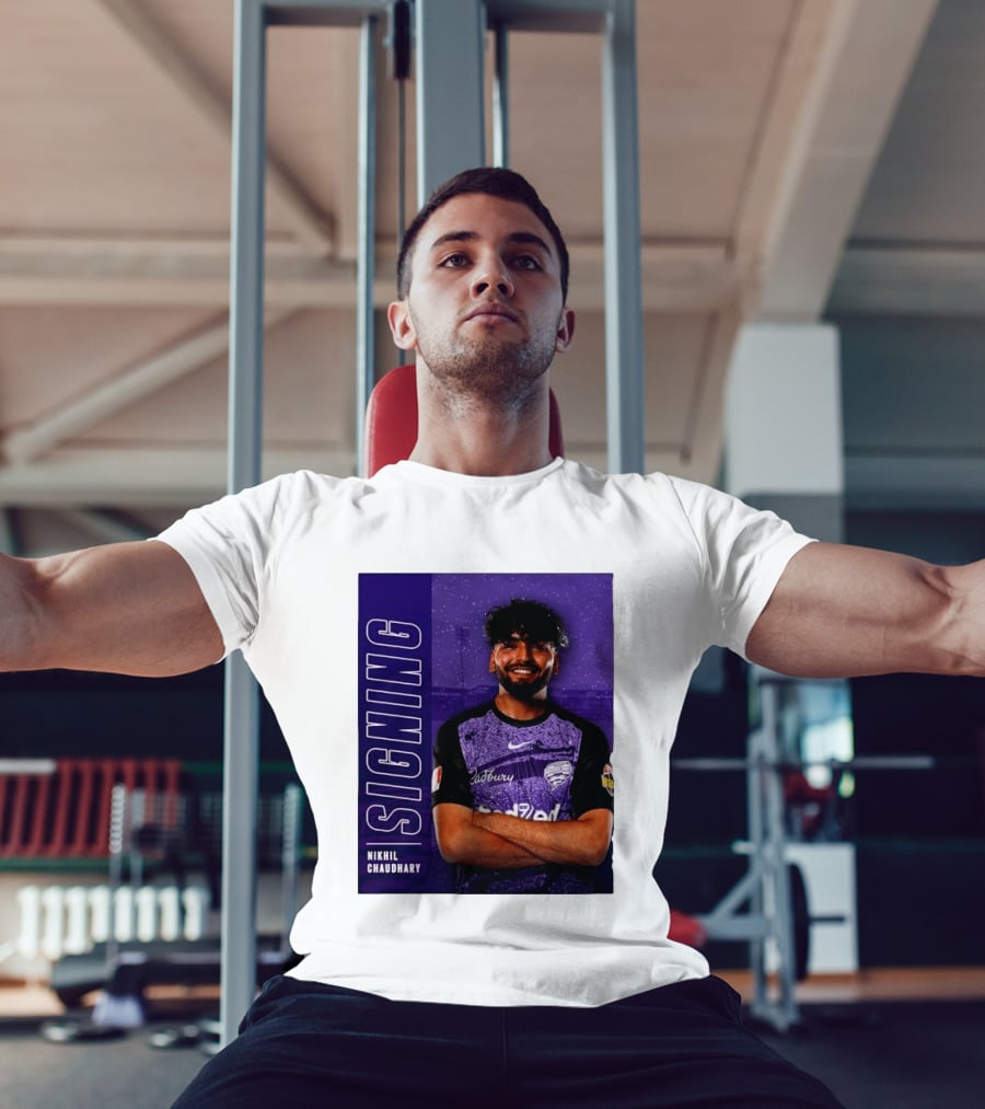 Nikhil Chaudhary Signing Hobart Hurricanes Cadbury BBL T-Shirt