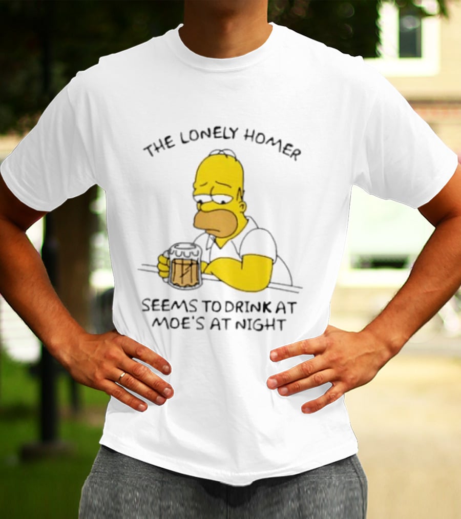 The Lonely Homer Drinking At Moe's Tavern Mood Nighttime Scene T-Shirt