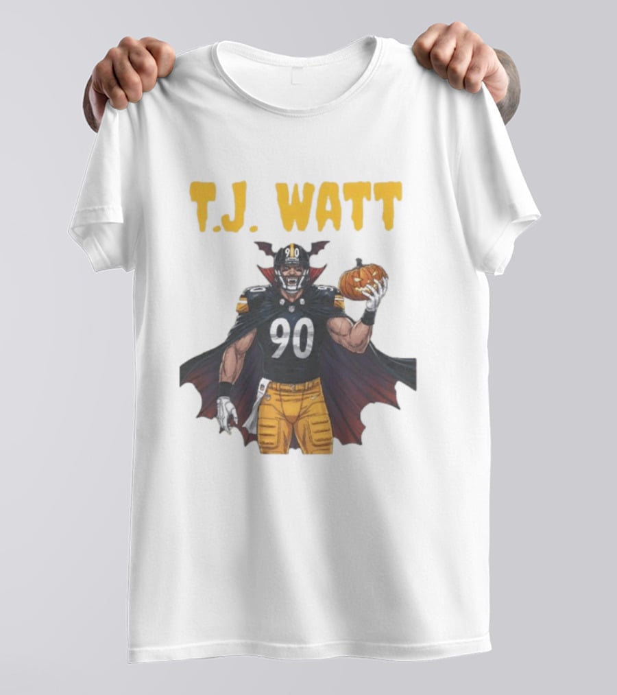 T.J. Watt Pittsburgh Steelers Halloween Dracula 90 Football Pumpkin T-Shirt