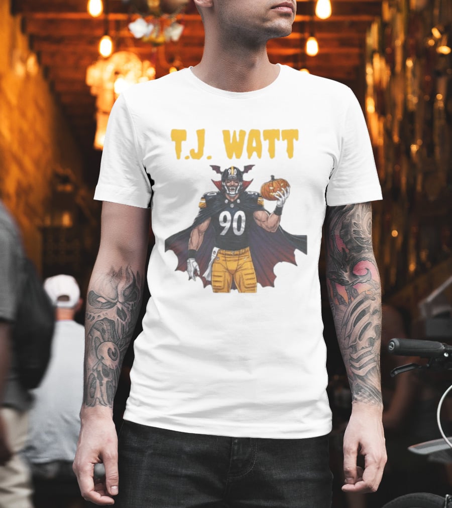 T.J. Watt Pittsburgh Steelers Halloween Dracula 90 Football Pumpkin T-Shirt