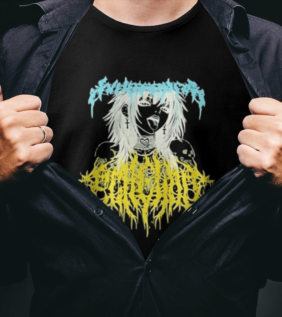 Anime Girl Emo Goth Aesthetic Crybaby Hardcore Chained Heart Cross Earrings T-Shirt