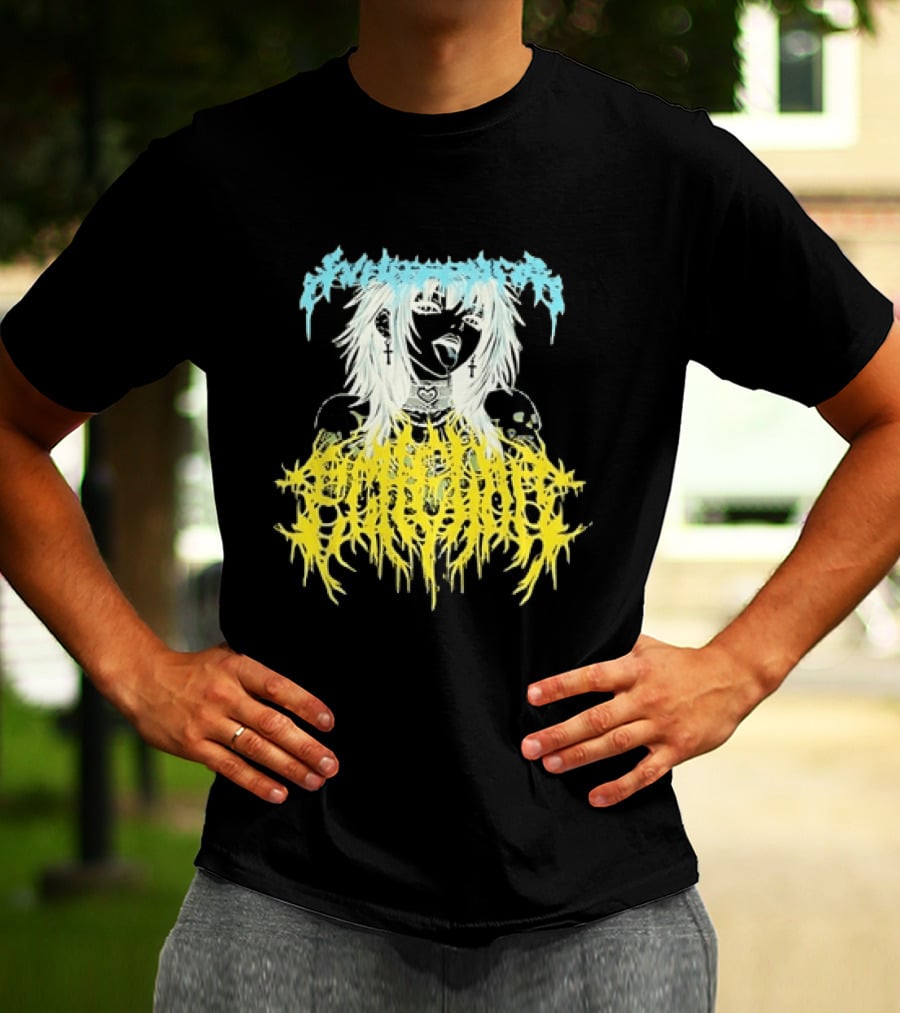 Anime Girl Emo Goth Aesthetic Crybaby Hardcore Chained Heart Cross Earrings T-Shirt