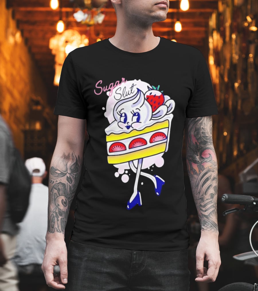Sugar Slut Strawberry Cake Cartoon Slice With Whipped Cream And Berries T-Shirt